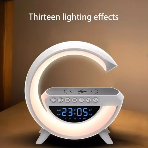 Multi-functional LED Clock Display Speaker G Lamp | LED wireless charging speaker, G-shaped speaker light, Bluetooth Mp3 player, night light and alarm clock, for living room - Image 4