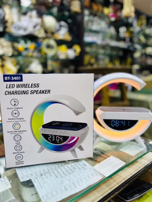 Multi-functional LED Clock Display Speaker G Lamp | LED wireless charging speaker, G-shaped speaker light, Bluetooth Mp3 player, night light and alarm clock, for living room - Image 9